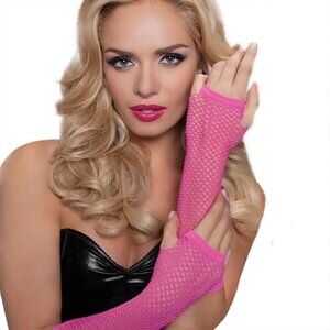 Neon Tone Long Fishnet Fingerless Elbow Sleeves Gloves Punk Costume 80s Style